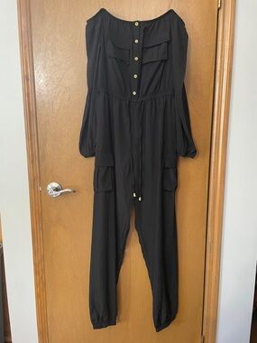 Women’s Black Long-Sleeve Utility Jumpsuit